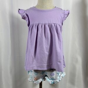 Adorable Lilac Kids Ruffle Sleeve Blouse and Seashell Shorts